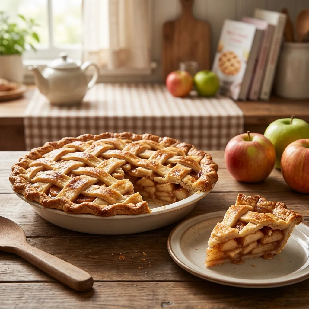 Six classic homemade pies arranged on a rustic wooden table