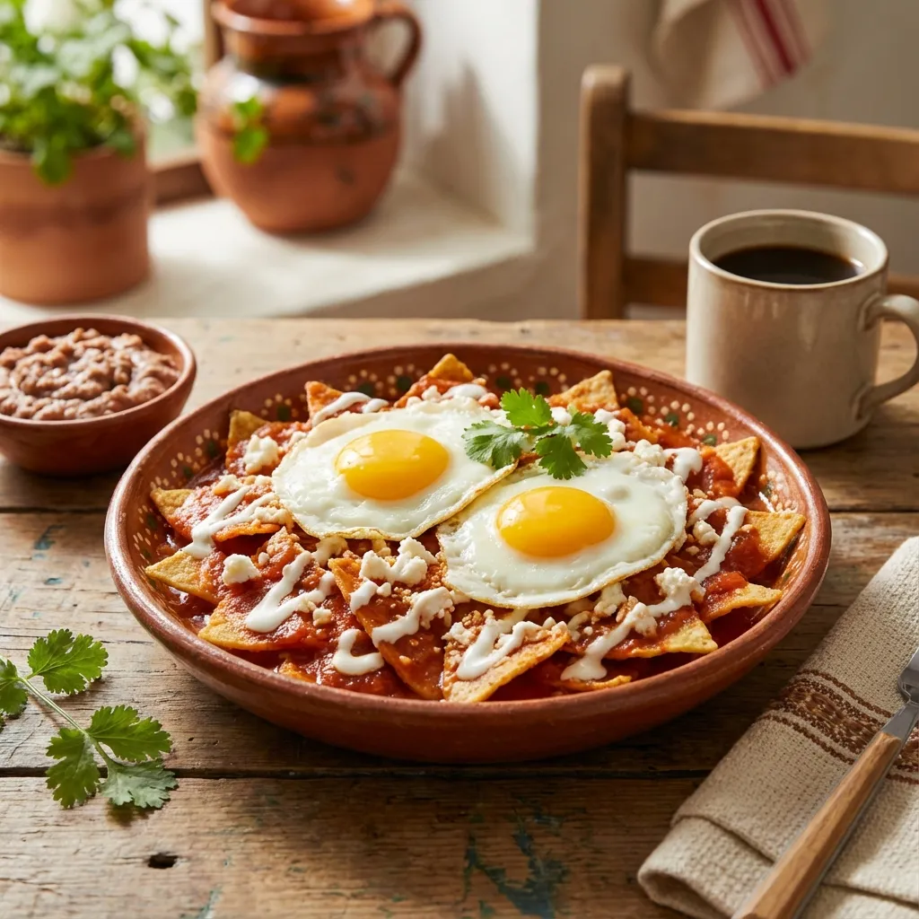 Chilaquiles Rojos (Tortillas with Red Sauce and Eggs)