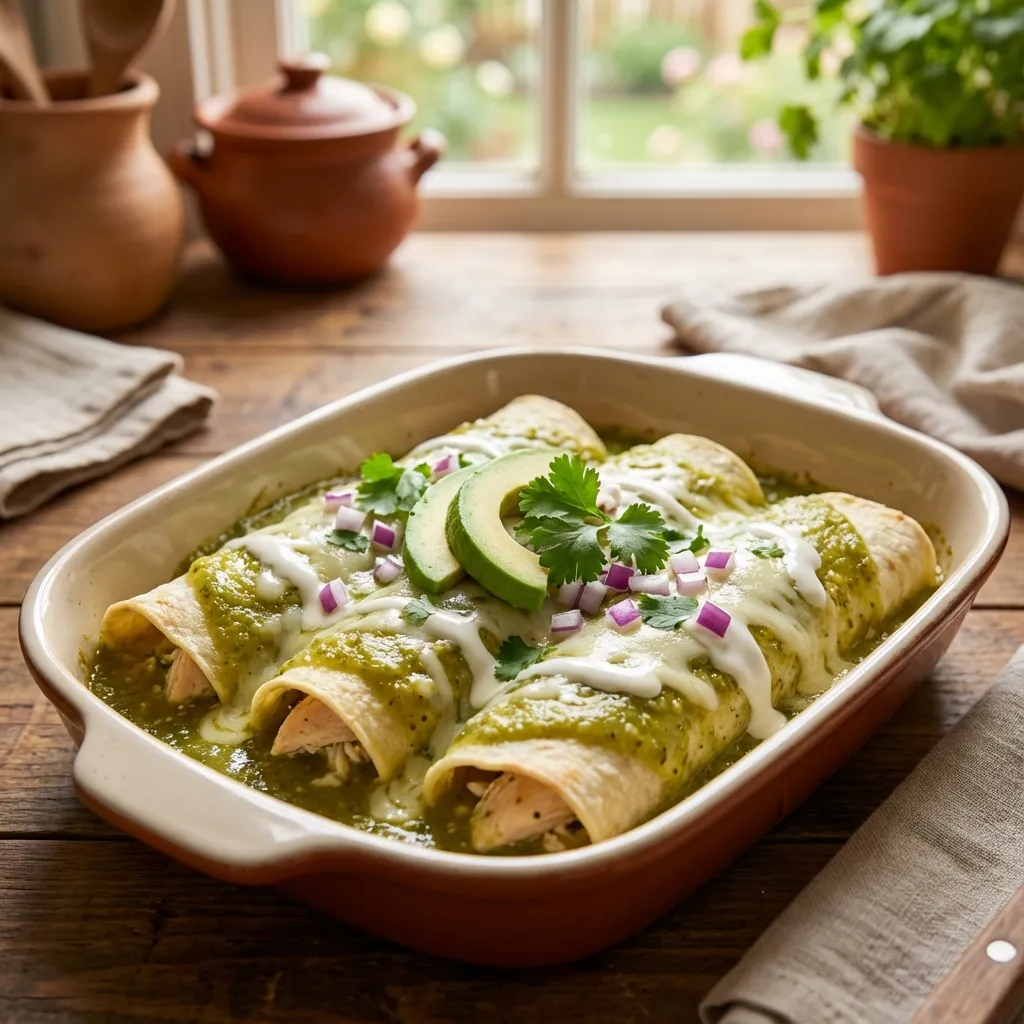 Enchiladas Suizas (Chicken Enchiladas with Green Sauce)
