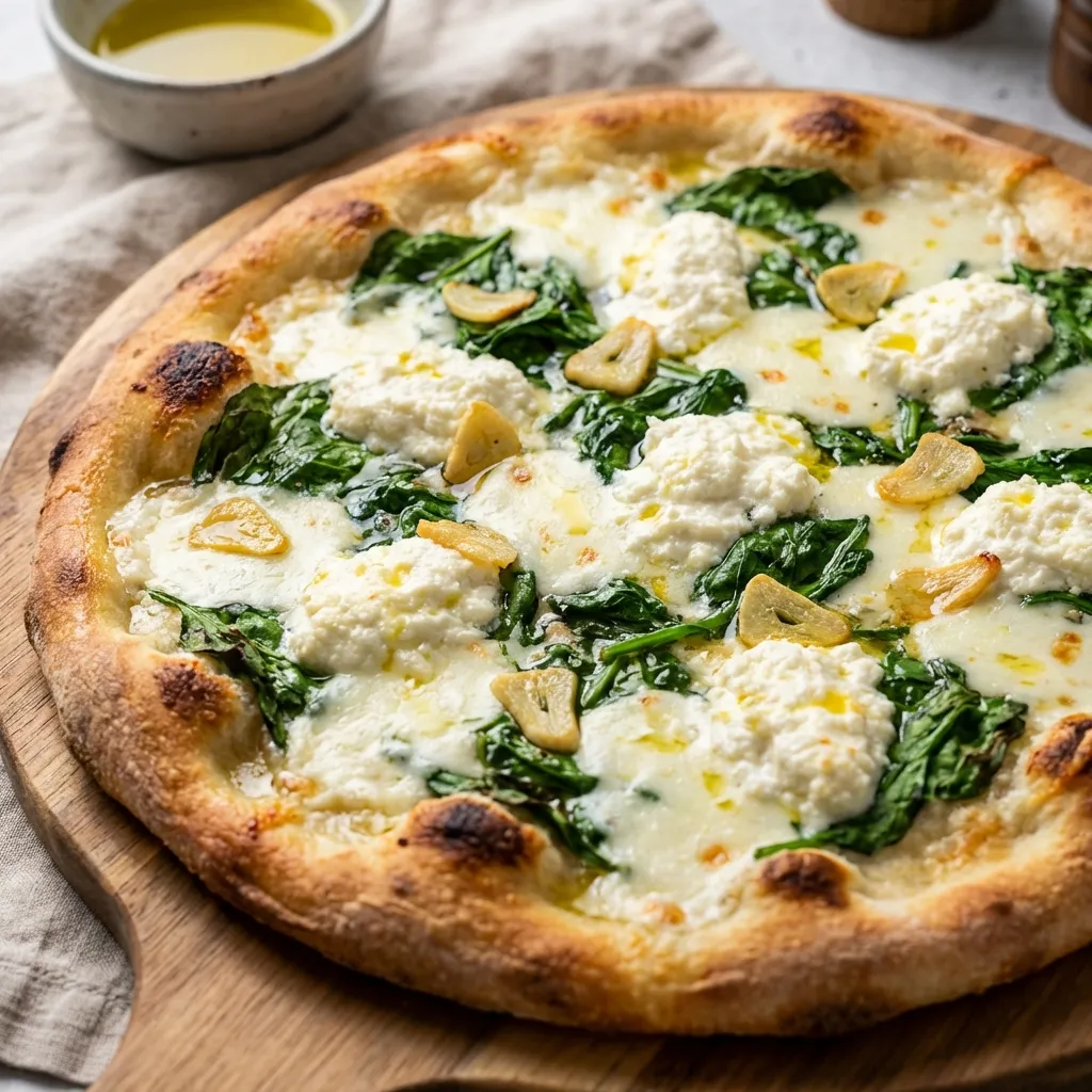 White Pizza with Spinach and Garlic